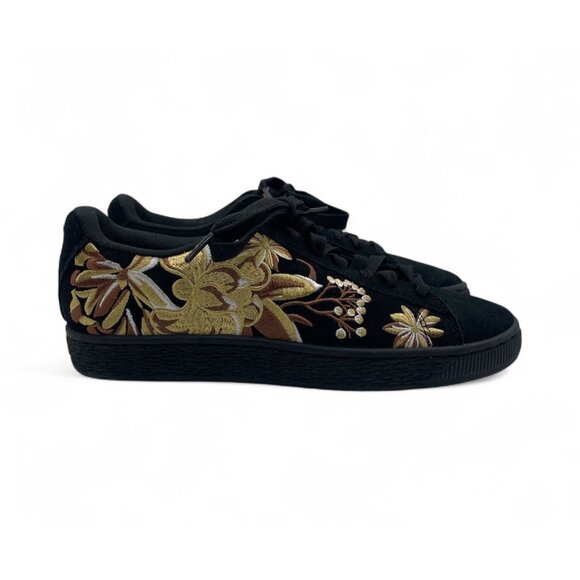 Puma Suede Hyper Emb Women's 7 Shoes Puma Black-Puma Team Gold 368137-02 - Picture 1 of 6